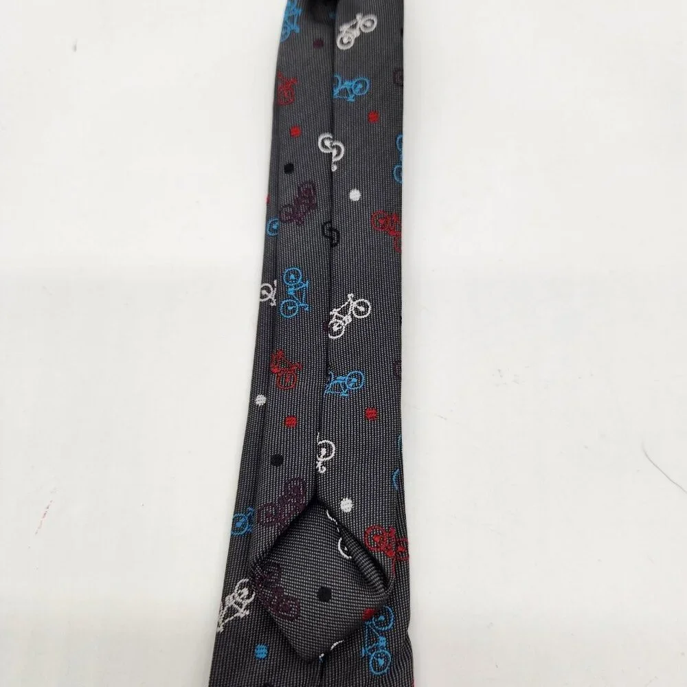 Boys Clip On Neck Tie Bicycles Blue Unique 11